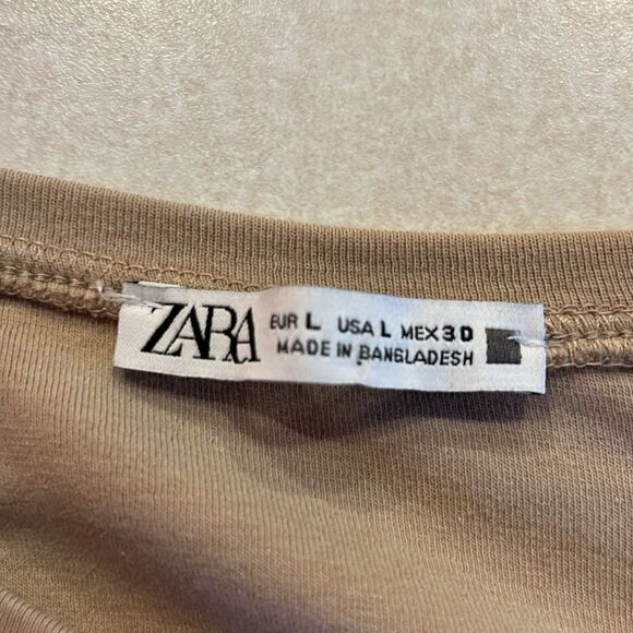 ZARA Tan Short Sleeve Cropped Cotton Blend Top with Front Knot Accent- Large - Picture 9 of 13